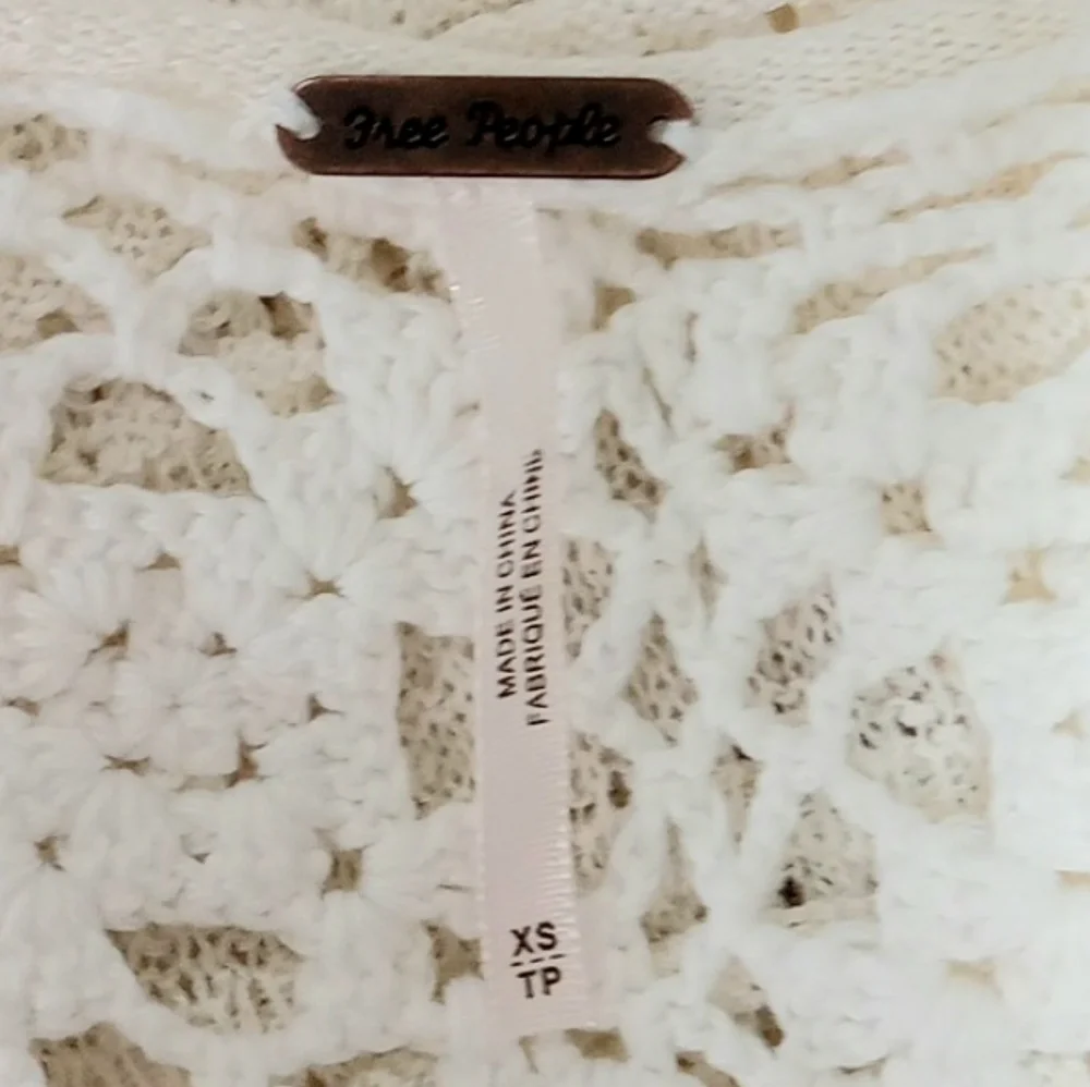 Free People Someday Crochet Sweater Ivory Oversized Linen Blend XS